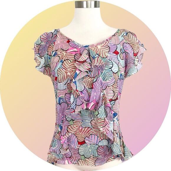 Marc Jacobs Womens Sz Small Silk Chiffon Backless Multicolor Short Sleeve Top - Picture 7 of 10